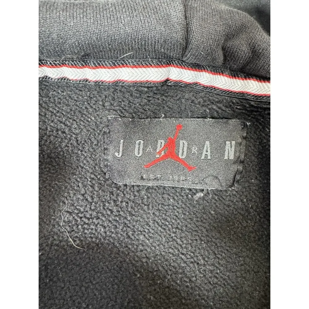 Air Jordan 23 Black Graphic Print Pullover Hoodie Logo Drawstring Pockets Med